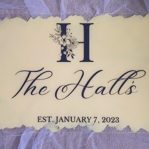 Acrylic Wedding Welcome Sign, Family Name, Floral Monogram, Modern Decor, Clear, Opaque, Painted, Custom