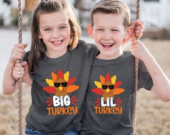 Big Turkey Lil Turkey Matching Thanksgiving Shirt, Siblings Thankful Tee