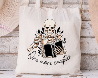Skeleton Reader Canvas Tote Bag, Book Lover Gift