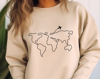 World Map Travel Sweatshirt: Adventure Road Trip Sweater