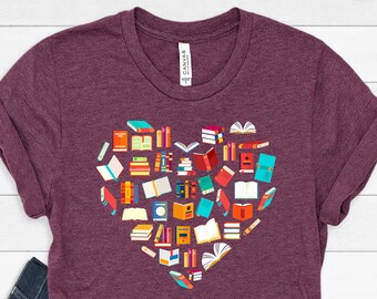 Book Lover T-Shirt: Funny Bookworm Heart Graphic Tee