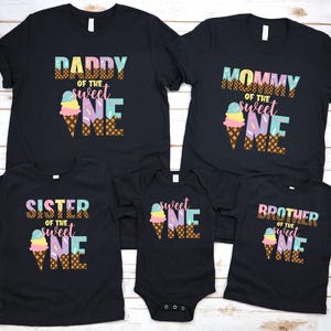 Family Ice Cream Birthday T-Shirt, Mom Dad Ice Cream Birthday Shirt, Matching Ice Cream Theme Birthday Tees, Sweet One Birthday Party Shirts