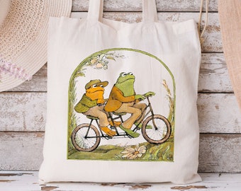 Frog and Toad Tote Bag, Cottage core Tote Bag, Aesthetic Tote Bag, Vintage Classic Book Tote Bag, Gift for Friend, Frog Tote Bag, Book Lover