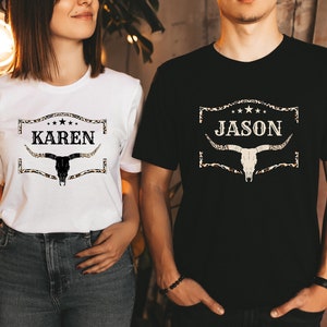 Custom Bull Skull Western T-Shirt: Cowhide Leopard Print