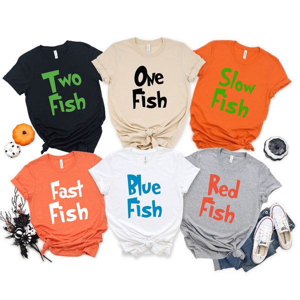 One Fish Two Fish Red Fish Blue Fish Shirt, Halloween Costume for Family Group Shirts, Teacher Daycare Matching shirts, Colorful Fish Shirts