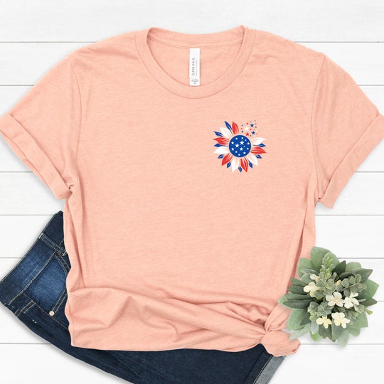 Disover USA Flag Sunflower Shirt, Pocket Design Shirt, Sunflower Shirt, USA Flag Shirt, Fourth of July Shirt