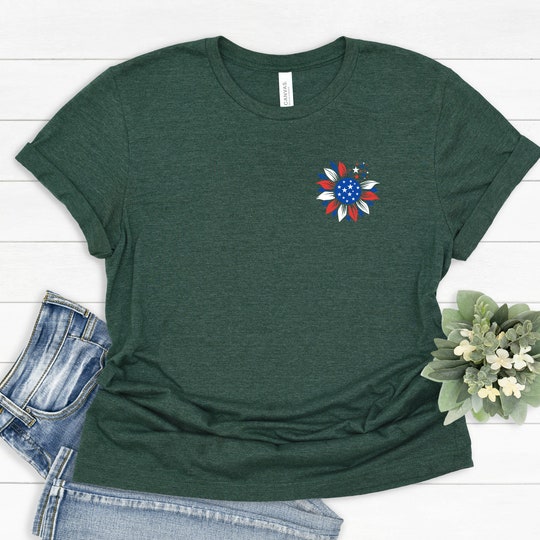 Disover USA Flag Sunflower Shirt, Pocket Design Shirt, Sunflower Shirt, USA Flag Shirt, Fourth of July Shirt