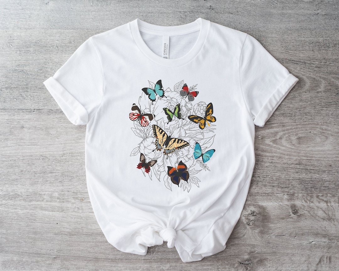Butterfly Shirt, Floral Butterfly Shirt, Butterfly Art