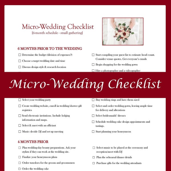 Micro Wedding Checklist | 6-month Wedding Checklist | Elopement | Digital Download | Wedding To-Do Template | Printable PDF