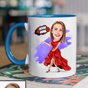 Tazza da caffè personalizzata per donne con cartoni animati, tazza caricatura personalizzata, regalo divertente per le donne, caricatura personalizzata da tazza con foto, regalo divertente per donne