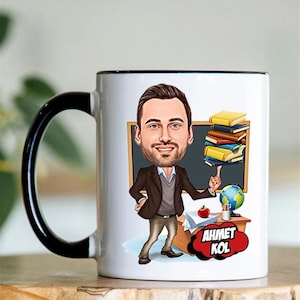 Benutzerdefinierte männliche Lehrer-Kaffeetasse mit Karikatur vom Foto, personalisierte Cartoon-Tasse für männliche Lehrer, lustige Geschenkideen für männliche Lehrer
