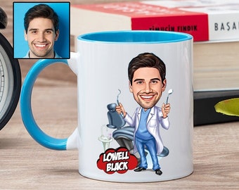 Dentist Coffee Mug with Caricature from Photo, Funny Dentist Gift for Men, Custom Male Dentist Gift, Future Male Dentist Gift Ideas
