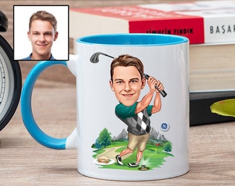 Golfer Coffee Mug with Caricature from Photo, Funny Golf Gift for Men, Golf Retirement Gift, Birthday Golf Gift for Dad, Golf Mug Bestseller