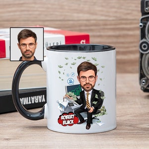 Mannelijke accountant koffiemok met karikatuur van foto, grappig accountant cadeau voor mannen met cartoon, toekomstige accountant afstudeercadeau-ideeën
