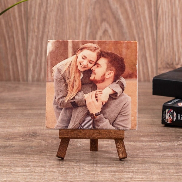 Custom Photo on Stone, Photo on Stone with Mini Easel, Custom Desk Decor with Photo, Personalized Photo Print on Stone, Stone Photo Block