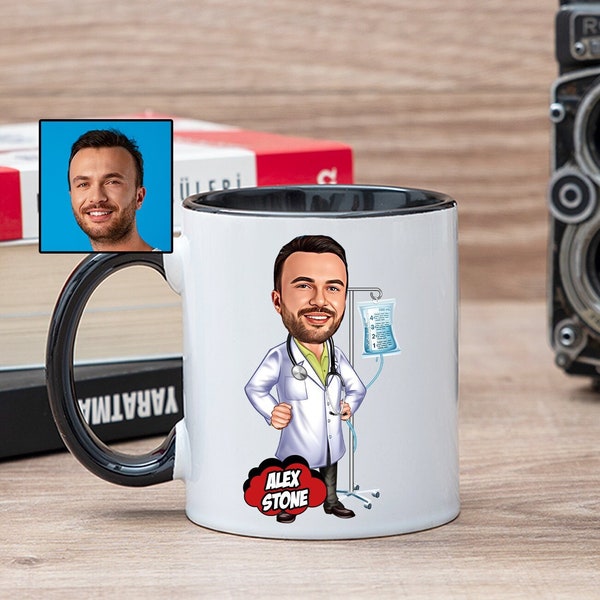 Tazza da caffè da infermiere con caricatura da foto, tazza da infermiere personalizzata dei cartoni animati per uomo, idee regalo divertenti per infermiere, scuola per infermieri