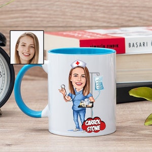 Tazza da caffè personalizzata per infermiera con caricatura da foto, tazza personalizzata per infermiera dei cartoni animati per donne, divertenti idee regalo per infermiere, scuola per infermieri