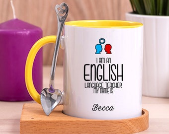 English Teacher Gift from Student, Custom English Teacher Coffee Mug with Coaster, Best English Teacher Christmas Gift Idea for Men / Women