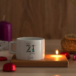 21st Birthday Gift Mug with Wooden Base and Candle Set, 21st Birthday Gift for Her / Him, Personalized 21st Birthday Decorations for Him Her