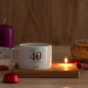 40th Birthday Gift for Women / Men, Personalized 40th Birthday Cup with Candle, 40th Birthday Decoration for Her / Him / / Friend / Dad /Mom