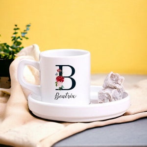 Espresso Coffee Cup and Saucer Set with Handle, Reusable Ceramic White Espresso Shot Cup and Plate, Custom Turkish Greek Armenia Arabic Cup