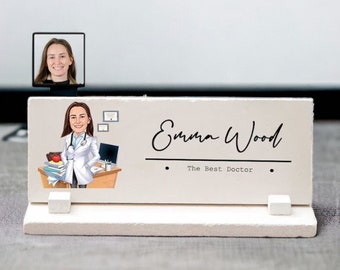 Medical Doctor Desk Name Plate for Women with Cartoon, Doctor Desk Sign, Custom Doctor Office Gift, Funny Doctor Gift, Dr Desk Name Plaque