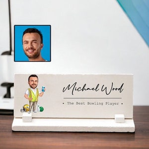 Bowler Sign for Desk, Funny Bowling Gifts for Men, Bowling Desk Decor, Bowling Plaque, Bowling Cartoon On Stone,  Bowling Lover Gift Ideas