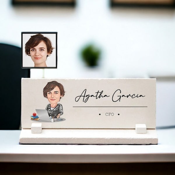 Funny Desk Name Plate for Women, Custom Desk Sign for Office with Caricature, New Job Gift for Her, Job Promotion Gift for Women