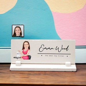 Dog Sitter Desk Sign, Funny Dog Sitter Gift for Women, Super Dog Sitter Desk Nameplate, Dog Handler Caricature Desk Decor, Female Dog Sitter