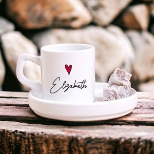 Espresso Coffee Cup and Saucer Set with Handle, Reusable Ceramic White Espresso Shot Cup and Plate, Custom Turkish Greek Armenia Arabic Cup