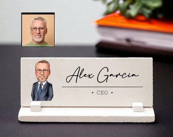 Funny Desk Name Plate for Men, Custom Desk Sign for Office with Caricature, New Job Gift for Him, Job Promotion Gift for Men, Desk Plaque