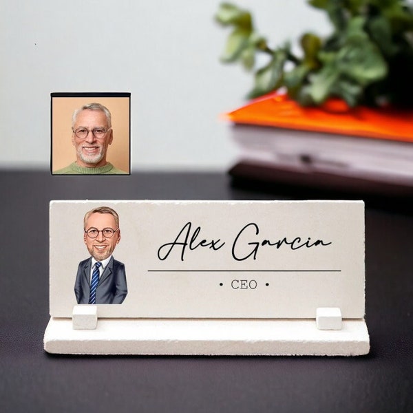 Funny Desk Name Plate for Men, Custom Desk Sign for Office with Caricature, New Job Gift for Him, Job Promotion Gift for Men, Desk Plaque