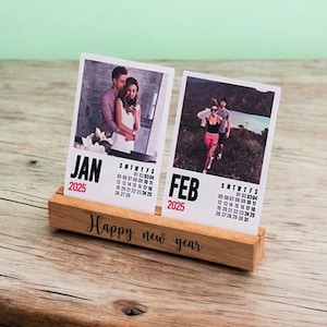 2025 Desk Calendar with Wood Stand, Calendar Paper for 2025, Photo Desk Calendar for Office, Custom Couple Calendar for Desk, Christmas Gift