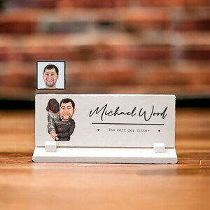 Dog Sitter Desk Sign with Cartoon, Custom Best Dog Sitter Gifts for Men, Dog Sitter Thank You Gifts, Dog Sitter Desk Plaque with Caricature