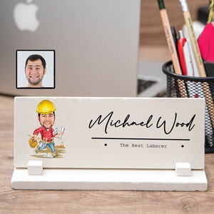 Laborer Desk Name Sign, Laborer Desk Nameplate with Cartoon, New Laborer Gift for Men, Laborer Retirement Gift Ideas, Funny Laborer Gift