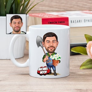 Gardener Mug with Caricature from Photo, Funny Gardening Gift for Men, Gardening Lover Gift Ideas for Him, Gardening Man Mug with Cartoon