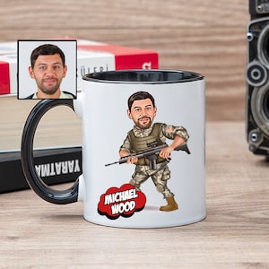 Custom Soldier Coffee Mug with Cartoon, Soldier Gift, Soldier Dad, Funny US Army Gifts for Him, Army Going Away Gifts, Army Graduation Gift