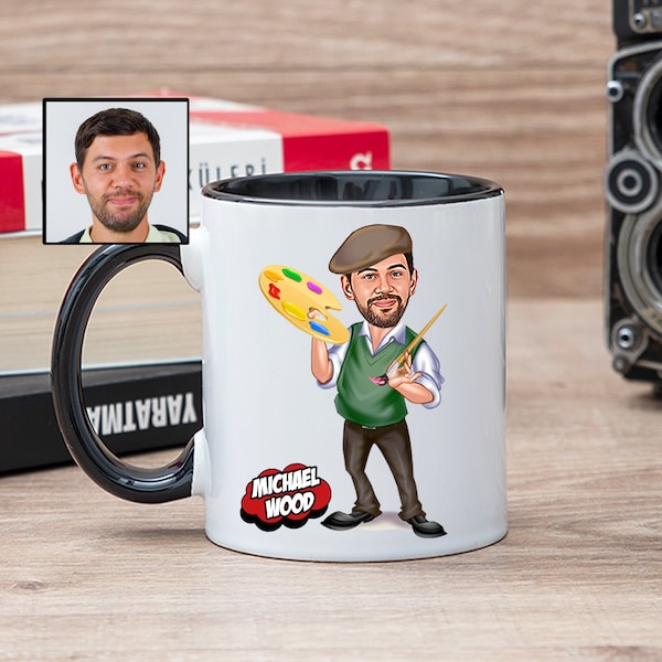 Tasse à café peintre avec dessin animé, meilleurs cadeaux pour les artistes qui peignent, cadeau pour un ami artiste, cadeau pour amateur de peinture, cadeau peintre pour homme