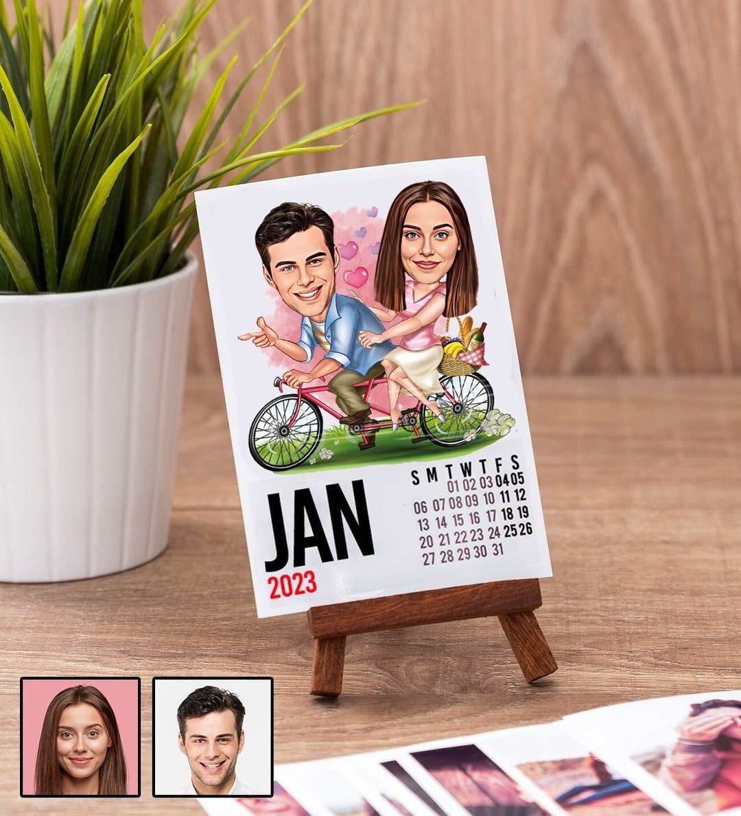 Custom Desk Calendar With Couple Caricature From Photo, Funny Desk