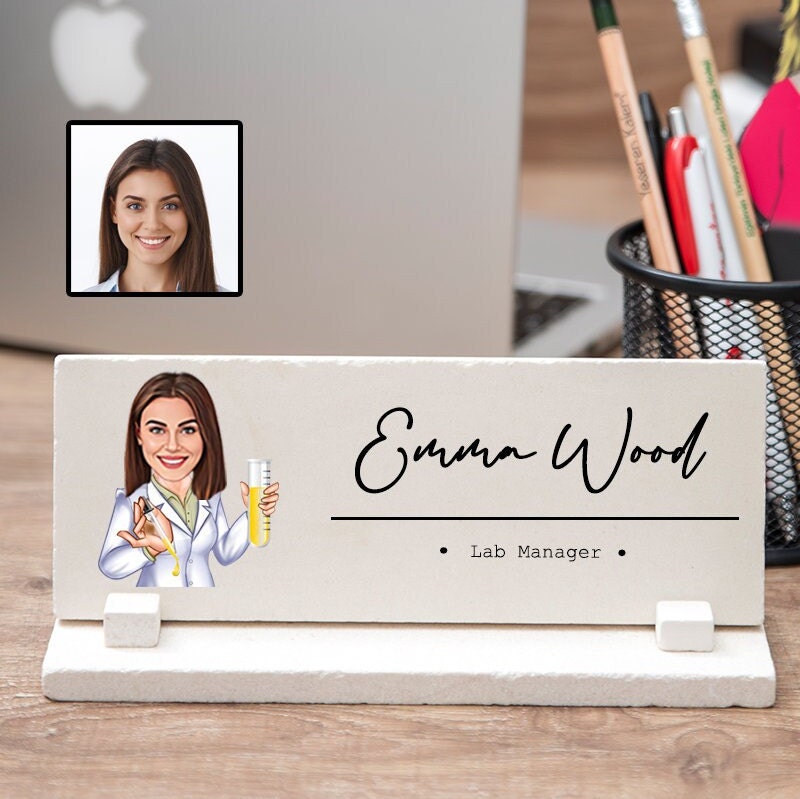Lab Manager Desk Name Sign, Laboratory Manager Desk Name Plate with Cartoon, New Lab Manager Gift for Women, Funny Lab Manager Office Gift