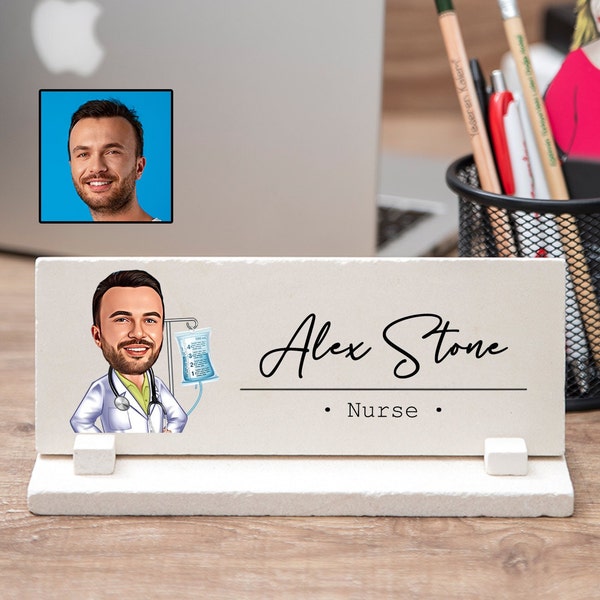 Male Nurse Desk Name Plate for Men, Funny Desk Name Sign with Caricature for Male Nurse, Funny Male Nurse Gift, Male Desk Name Plaque