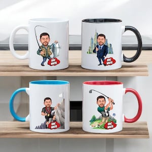 Grappige oom koffiemok met aangepaste karikatuur, uniek oomcadeau van neef en nicht, oom verjaardagscadeaus van nichtje, oom karikatuur cadeau