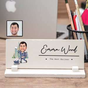 Mailman Desk Name Sign, Mailman Desk Nameplate  with Cartoon, New Mailman Gift for Men, Mailman Retirement Gift, Mailman Appreciation Gift
