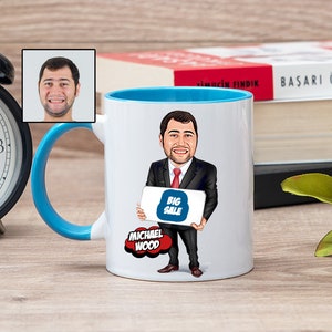 Salesman Cartoon Mug, Funny Salesman Gifts for Men, Sales Manager Mug, Sales Representative Cup, Salesman Caricature Mug, Salesman Tea Cup