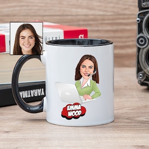 Customer Service Representative Cartoon Coffee Mug, Funny Customer Service Representative Gift for Her with Caricature