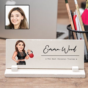 Personal Trainer Desk Decor, Personal Trainer Gifts for Women, Funny Gym Trainer Gift, Personal Trainer Plaque, Personal Trainer Caricature