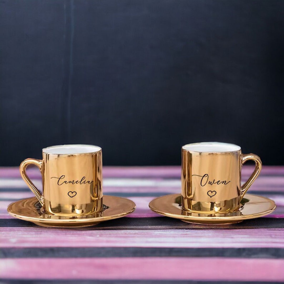 Personalized Gold Espresso Cup Set of 2, Ceramic Espresso Cup and