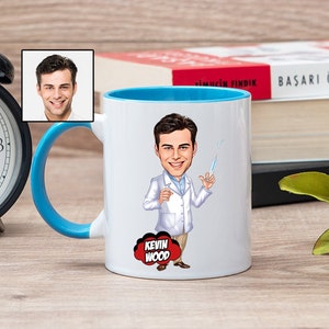 Caneca de café anestesista masculina com caricatura da foto, presente engraçado de anestesia para homens com desenho animado, presente CRNA, presente de anestesia