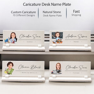 Personalized Name Plate for Desk | Custom Office Decor Nameplate Sign | Personalized Gift  | Caricature Desk Name Plate for Women