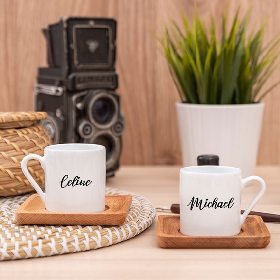 Personalized Espresso Cup Set of 2 With Wooden Saucer, Custom Name Turkish  Coffee Cup, Custom Espresso Cup With Wooden Saucer 